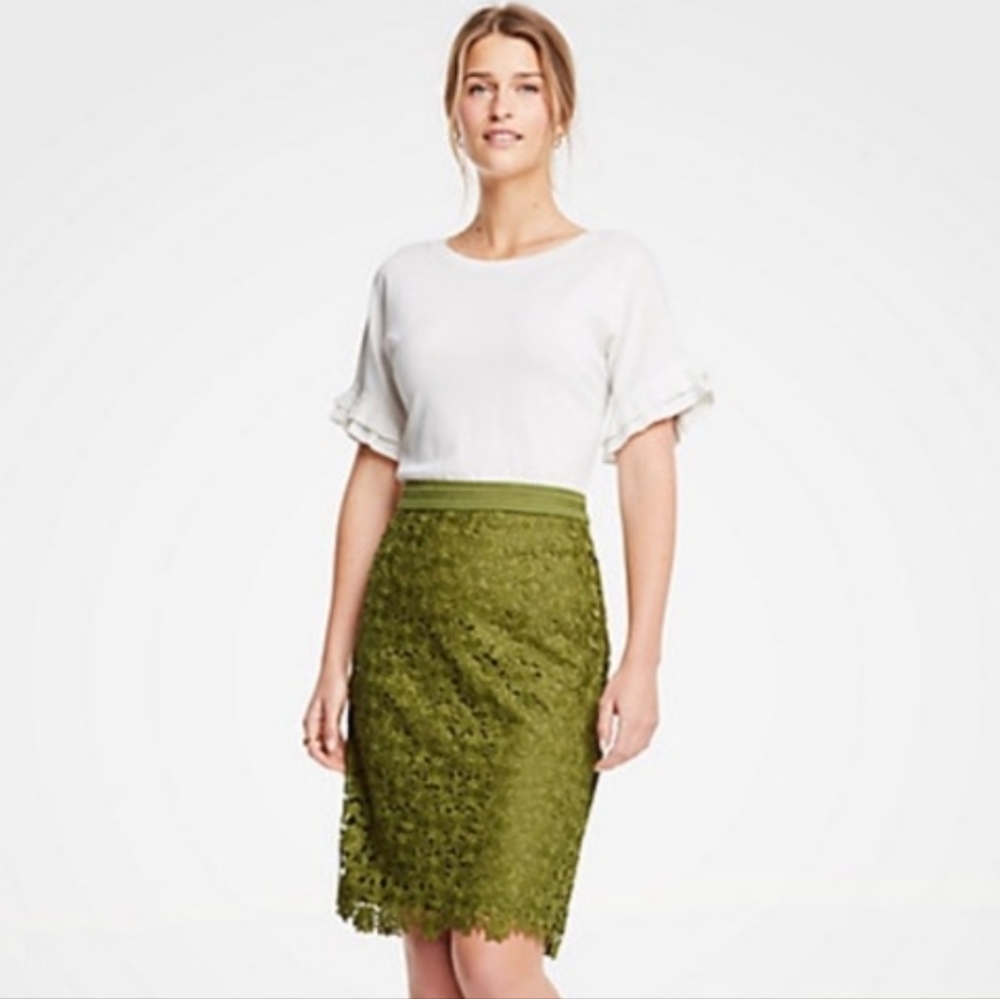Ann Taylor S8 Green Lace Skirt